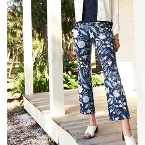 Spartina 449 Maren Kick Flare Pant S Pull On Stretch Knit Navy Floral Cropped